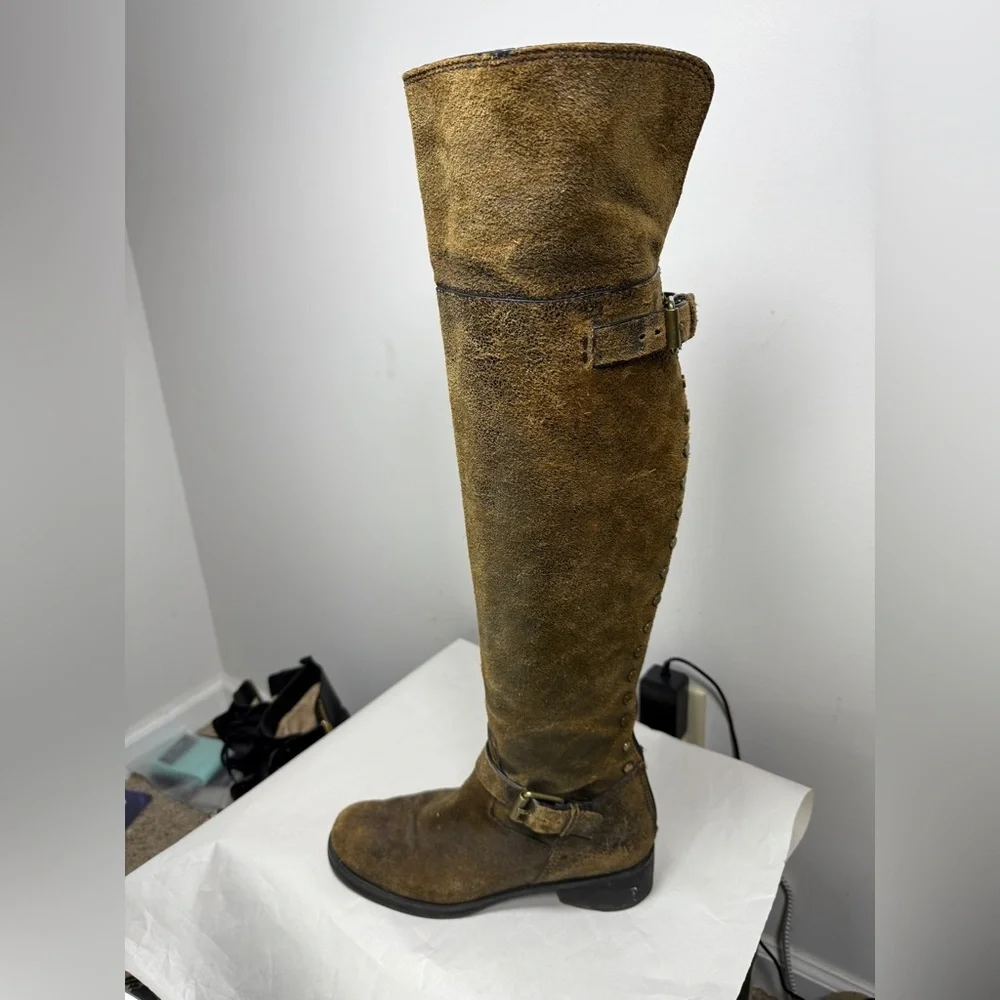 Tory Burch Tarulli Over-the-knee Boots Distressed Leather Sz 8.5
